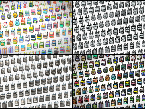 168 Stylized Backpack Pack Cartoon Low Poly Urban Bags - Game Character Props 3D 模型