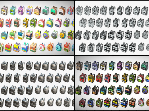 168 Stylized Backpack Pack Cartoon Low Poly Urban Bags - Game Character Props 3D 模型