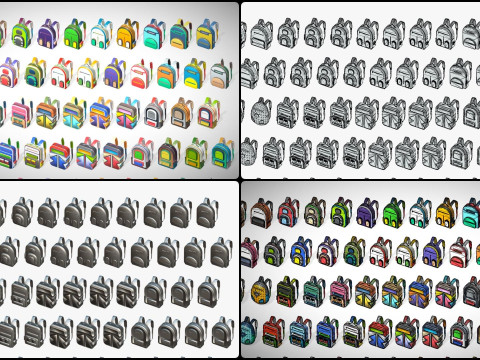 168 Stylized Backpack Pack Cartoon Low Poly Urban Bags - Game Character Props 3D 模型