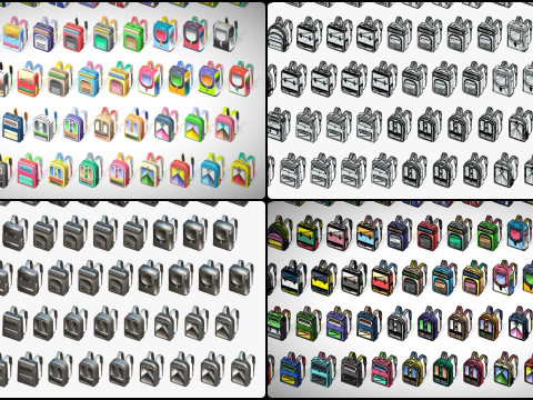 168 Stylized Backpack Pack Cartoon Low Poly Urban Bags - Game Character Props 3D 模型