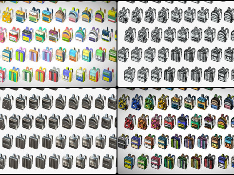 168 Stylized Backpack Pack Cartoon Low Poly Urban Bags - Game Character Props 3D 模型