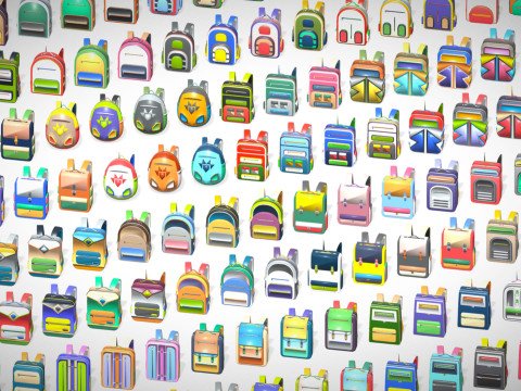 168 Stylized Backpack Pack Cartoon Low Poly Urban Bags - Game Character Props 3D 模型