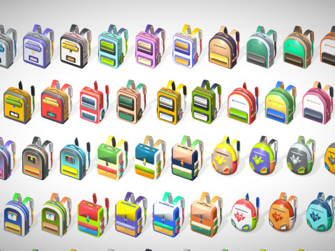 168 Stylized Backpack Pack Cartoon Low Poly Urban Bags - Game Character Props 3D 模型