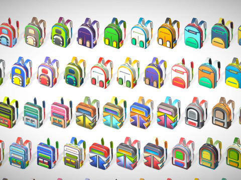 168 Stylized Backpack Pack Cartoon Low Poly Urban Bags - Game Character Props 3D 模型