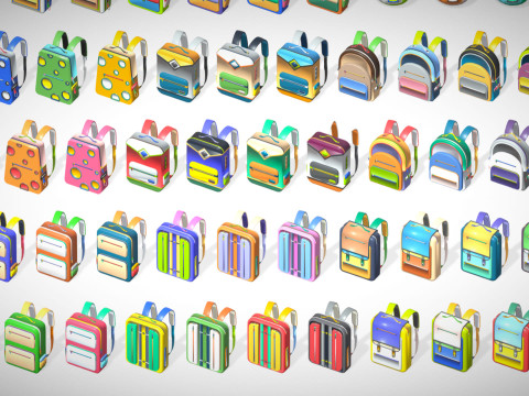 168 Stylized Backpack Pack Cartoon Low Poly Urban Bags - Game Character Props 3D 模型