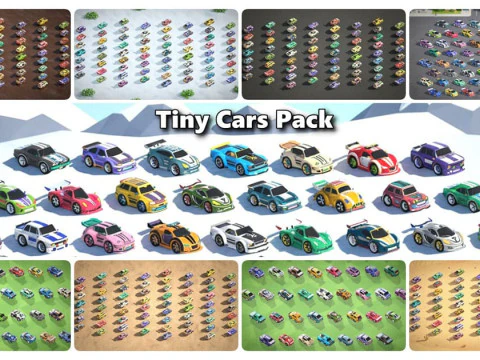 Tiny Sports Car Pack - 66 Low Poly Cute Toon Style Mini Racing Cars Chibi Style 3D Model
