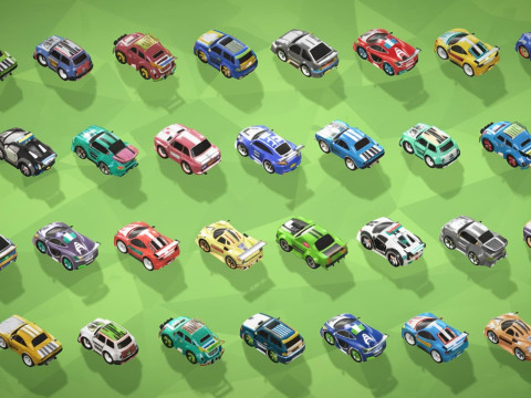 Tiny Sports Car Pack - 66 Low Poly Cute Toon Style Mini Racing Cars Chibi Style Modelo 3D