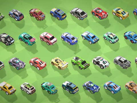 Tiny Sports Car Pack - 66 Low Poly Cute Toon Style Mini Racing Cars Chibi Style 3D Model