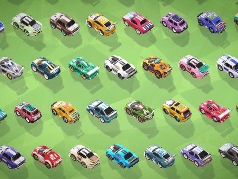 Tiny Sports Car Pack - 66 Low Poly Cute Toon Style Mini Racing Cars Chibi Style Modelo 3D