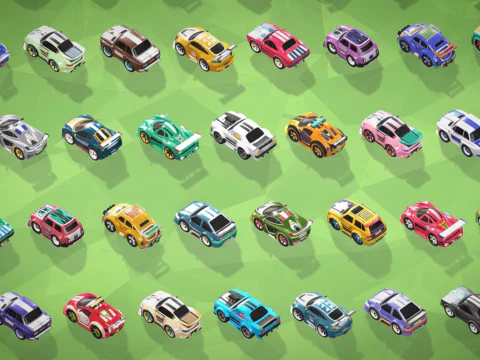 Tiny Sports Car Pack - 66 Low Poly Cute Toon Style Mini Racing Cars Chibi Style 3D Model