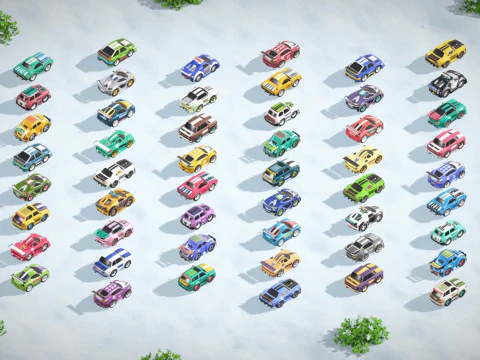 Tiny Sports Car Pack - 66 Low Poly Cute Toon Style Mini Racing Cars Chibi Style 3D Model
