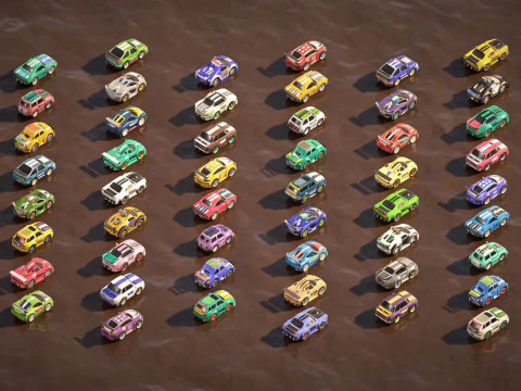 Tiny Sports Car Pack - 66 Low Poly Cute Toon Style Mini Racing Cars Chibi Style 3D Model