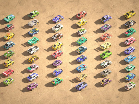 Tiny Sports Car Pack - 66 Low Poly Cute Toon Style Mini Racing Cars Chibi Style Modelo 3D