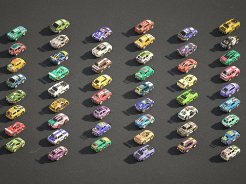 Tiny Sports Car Pack - 66 Low Poly Cute Toon Style Mini Racing Cars Chibi Style Modelo 3D