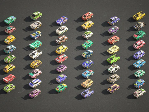 Tiny Sports Car Pack - 66 Low Poly Cute Toon Style Mini Racing Cars Chibi Style 3D Model