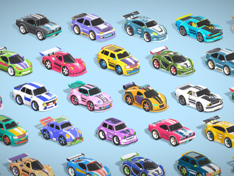 Tiny Sports Car Pack - 66 Low Poly Cute Toon Style Mini Racing Cars Chibi Style Modelo 3D