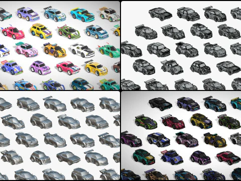 Tiny Sports Car Pack - 66 Low Poly Cute Toon Style Mini Racing Cars Chibi Style 3D Model