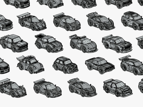 Tiny Sports Car Pack - 66 Low Poly Cute Toon Style Mini Racing Cars Chibi Style Modelo 3D