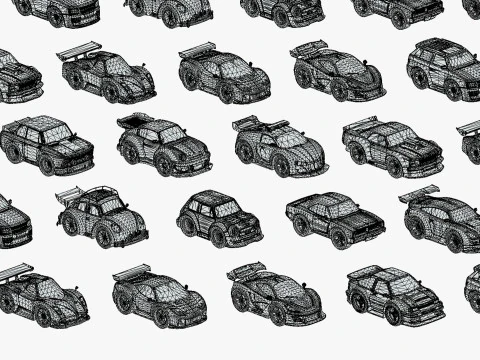 Tiny Sports Car Pack - 66 Low Poly Cute Toon Style Mini Racing Cars Chibi Style 3D Model