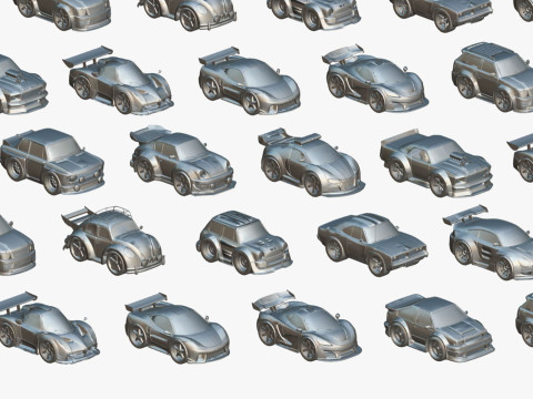 Tiny Sports Car Pack - 66 Low Poly Cute Toon Style Mini Racing Cars Chibi Style Modelo 3D