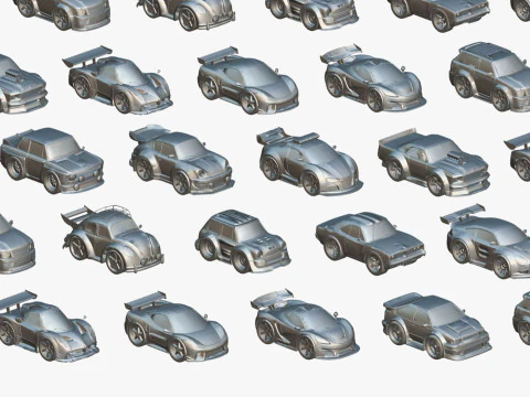 Tiny Sports Car Pack - 66 Low Poly Cute Toon Style Mini Racing Cars Chibi Style 3D Model