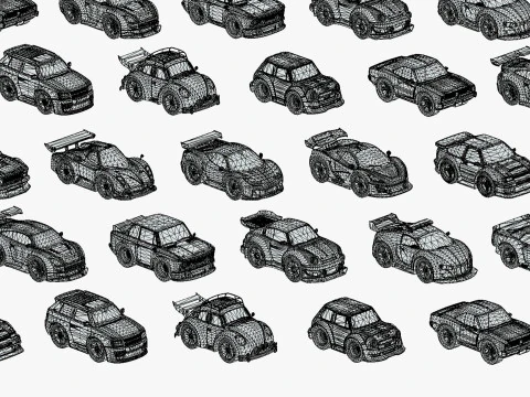 Tiny Sports Car Pack - 66 Low Poly Cute Toon Style Mini Racing Cars Chibi Style 3D Model