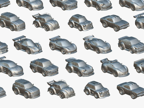 Tiny Sports Car Pack - 66 Low Poly Cute Toon Style Mini Racing Cars Chibi Style Modelo 3D