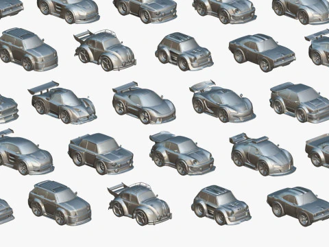 Tiny Sports Car Pack - 66 Low Poly Cute Toon Style Mini Racing Cars Chibi Style 3D Model