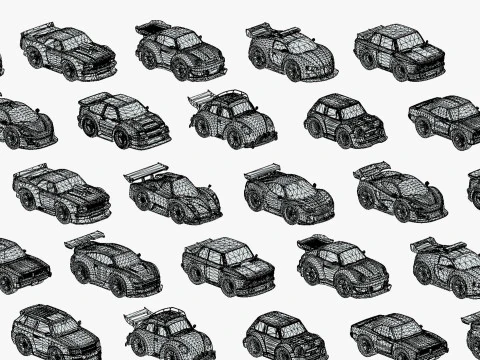 Tiny Sports Car Pack - 66 Low Poly Cute Toon Style Mini Racing Cars Chibi Style 3D Model