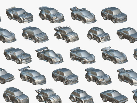 Tiny Sports Car Pack - 66 Low Poly Cute Toon Style Mini Racing Cars Chibi Style Modelo 3D