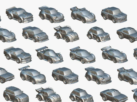 Tiny Sports Car Pack - 66 Low Poly Cute Toon Style Mini Racing Cars Chibi Style 3D Model