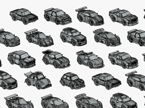 Tiny Sports Car Pack - 66 Low Poly Cute Toon Style Mini Racing Cars Chibi Style 3D Model