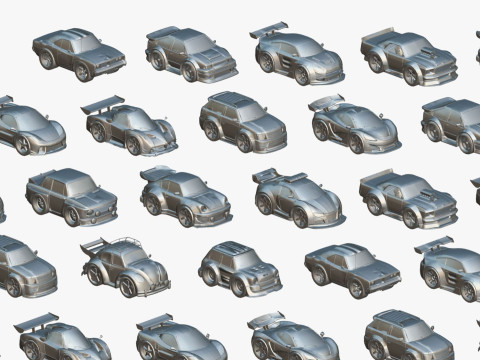 Tiny Sports Car Pack - 66 Low Poly Cute Toon Style Mini Racing Cars Chibi Style Modelo 3D