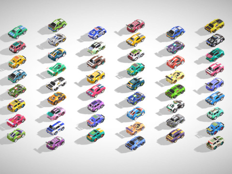Tiny Sports Car Pack - 66 Low Poly Cute Toon Style Mini Racing Cars Chibi Style Modelo 3D