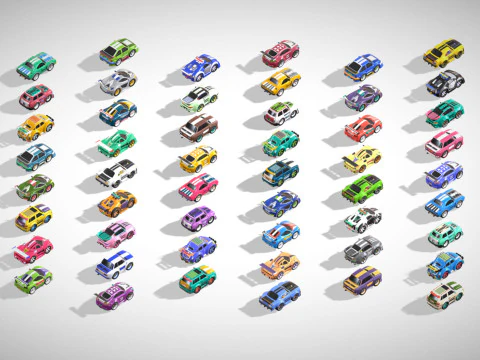 Tiny Sports Car Pack - 66 Low Poly Cute Toon Style Mini Racing Cars Chibi Style 3D Model
