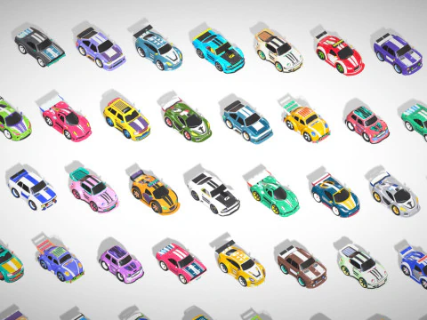 Tiny Sports Car Pack - 66 Low Poly Cute Toon Style Mini Racing Cars Chibi Style 3D Model
