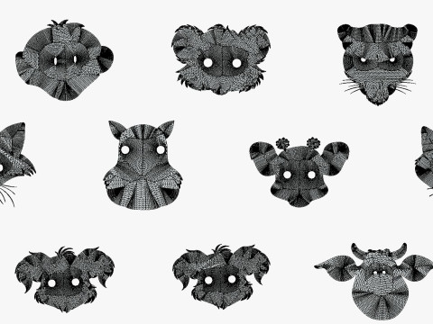 95 Animal Mask Mega Pack - Kids Masks Low Poly - Stylized Toon Animal Masks Set 3D Модель