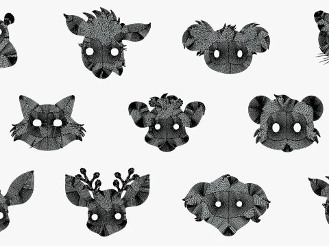 95 Animal Mask Mega Pack - Maski dziecięce Low Poly - Zestaw stylizowanych masek zwierzęcych Toon Model 3D