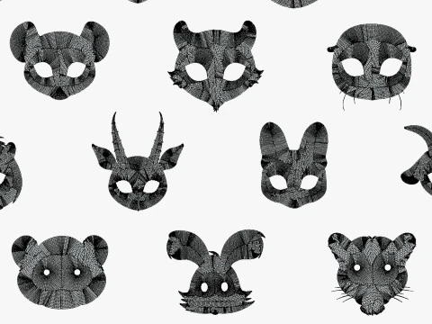 95 Animal Mask Mega Pack - Maski dziecięce Low Poly - Zestaw stylizowanych masek zwierzęcych Toon Model 3D