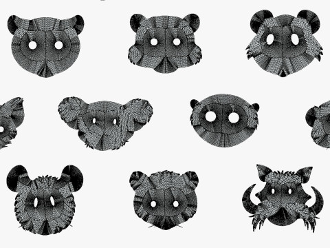 95 Animal Mask Mega Pack - Kids Masks Low Poly - Stylized Toon Animal Masks Set 3D Модель