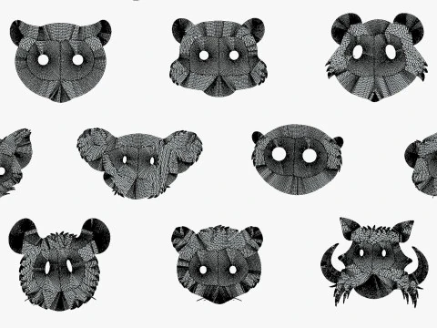 95 Animal Mask Mega Pack - Maski dziecięce Low Poly - Zestaw stylizowanych masek zwierzęcych Toon Model 3D