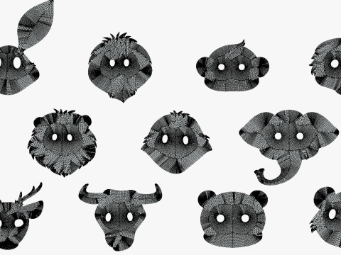 95 Animal Mask Mega Pack - Kids Masks Low Poly - Stylized Toon Animal Masks Set 3D Модель