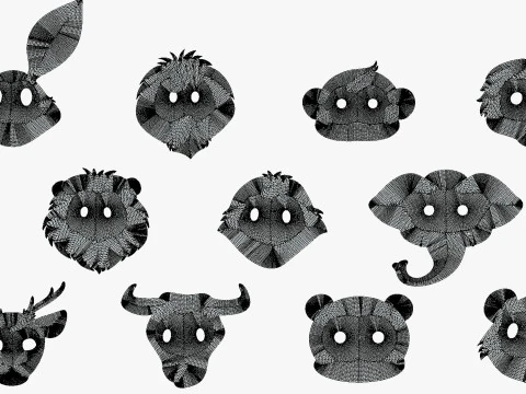 95 Animal Mask Mega Pack - Maski dziecięce Low Poly - Zestaw stylizowanych masek zwierzęcych Toon Model 3D