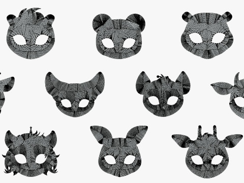 95 Animal Mask Mega Pack - Kids Masks Low Poly - Stylized Toon Animal Masks Set 3D Модель