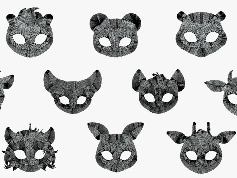 95 Animal Mask Mega Pack - Maski dziecięce Low Poly - Zestaw stylizowanych masek zwierzęcych Toon Model 3D