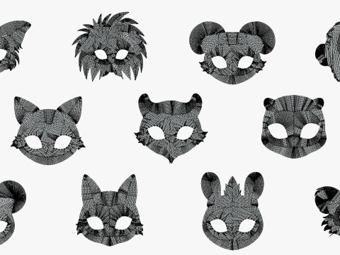 95 Animal Mask Mega Pack - Kids Masks Low Poly - Stylized Toon Animal Masks Set 3D Модель