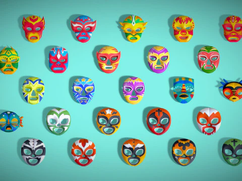 25 Kids Evil Mask Pack 1 - M&aacute;scara Low Poly de desenho animado - Conjunto de m&aacute;scaras de fantasia estilizadas Modelo 3D