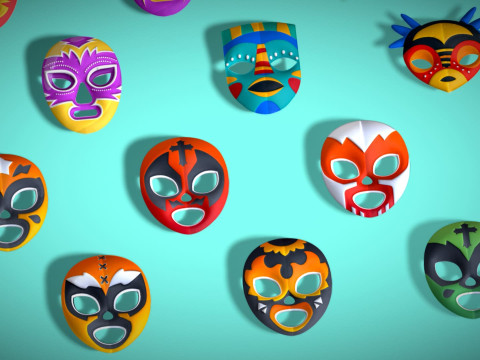 25 Kids Evil Mask Pack 1 - Cartoon Low Poly Mask - Stylized Costume Masks Set 3Dモデル