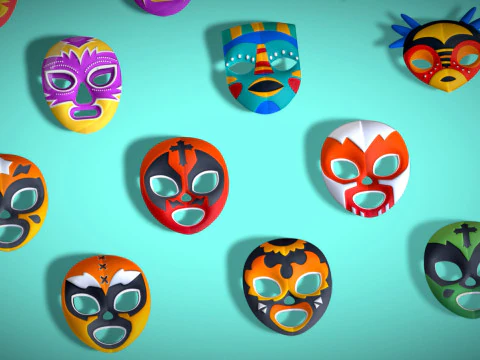 25 Kids Evil Mask Pack 1 - Cartoon Low Poly Mask - Stylized Costume Masks Set 3D Model
