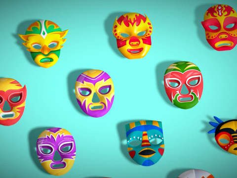 25 Kids Evil Mask Pack 1 - Cartoon Low Poly Mask - Stylized Costume Masks Set 3Dモデル
